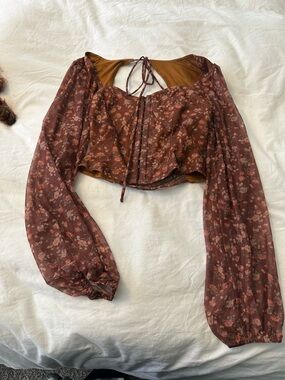 Lulu's Rust Floral Tie-Front Crop Top